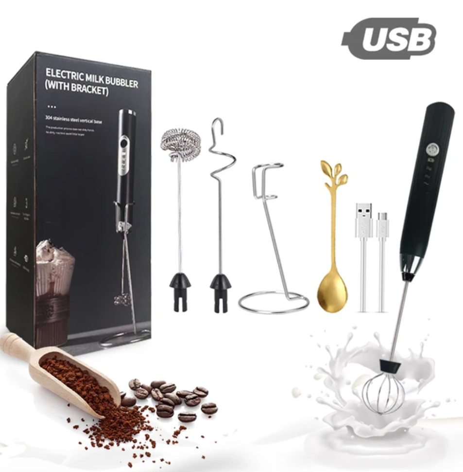 USB Rechargeable Electric Milk Frother, Powerful Handheld Milk Frother, Mini Milk Foamer,Coffee Stirrer, Stainless Steel Drink M