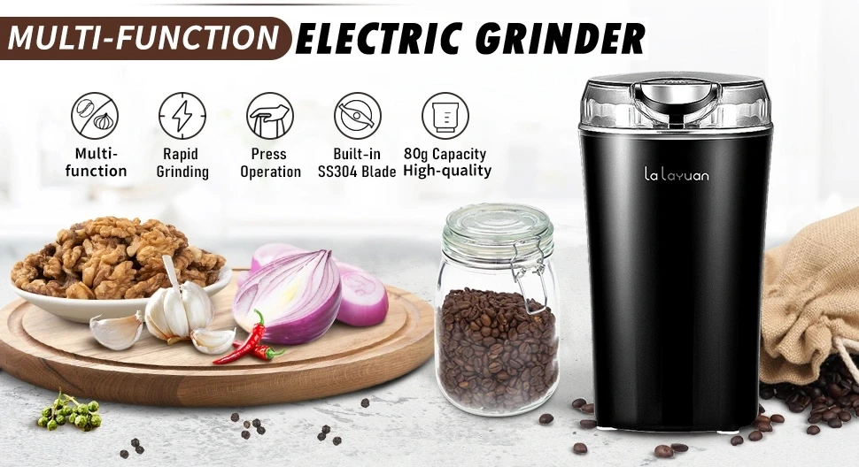 Coffee Bean Grinder Electric, Food Processor, Food Mixer, 200W Powerful Spice Grinder Electric, 12 Cups/2.7oz,with Brush,Black