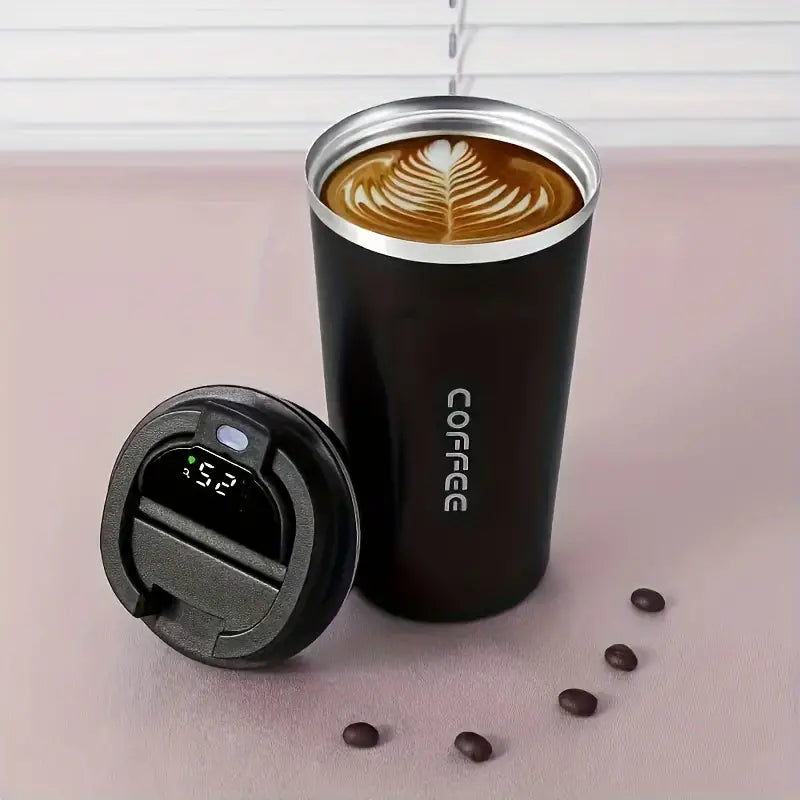 1pc 510ml/17.25oz Stainless Steel Coffee Bottle With Temperature Display, Reusable Vacuum Insulated Coffee Cup, Portable For Office, Outdoor Sports, Fitness, Travel