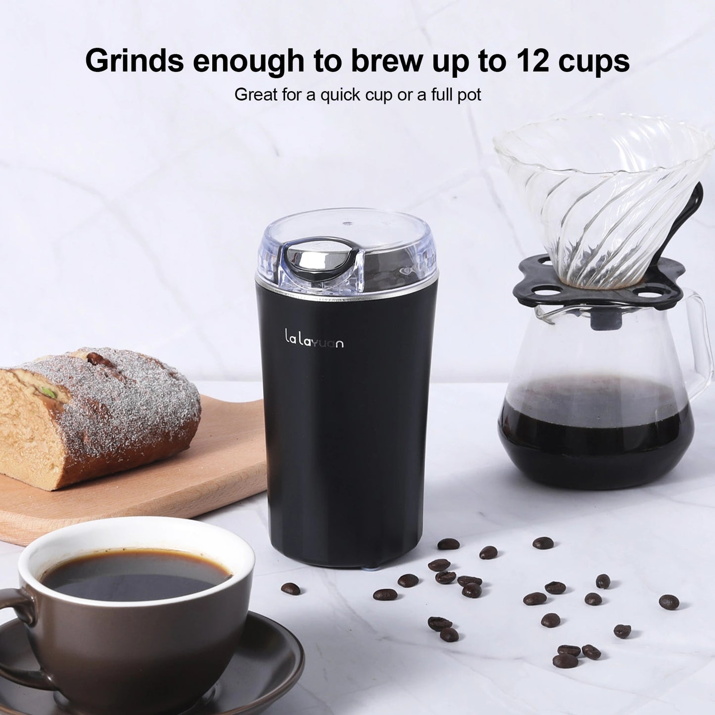 Coffee Bean Grinder Electric, Food Processor, Food Mixer, 200W Powerful Spice Grinder Electric, 12 Cups/2.7oz,with Brush,Black