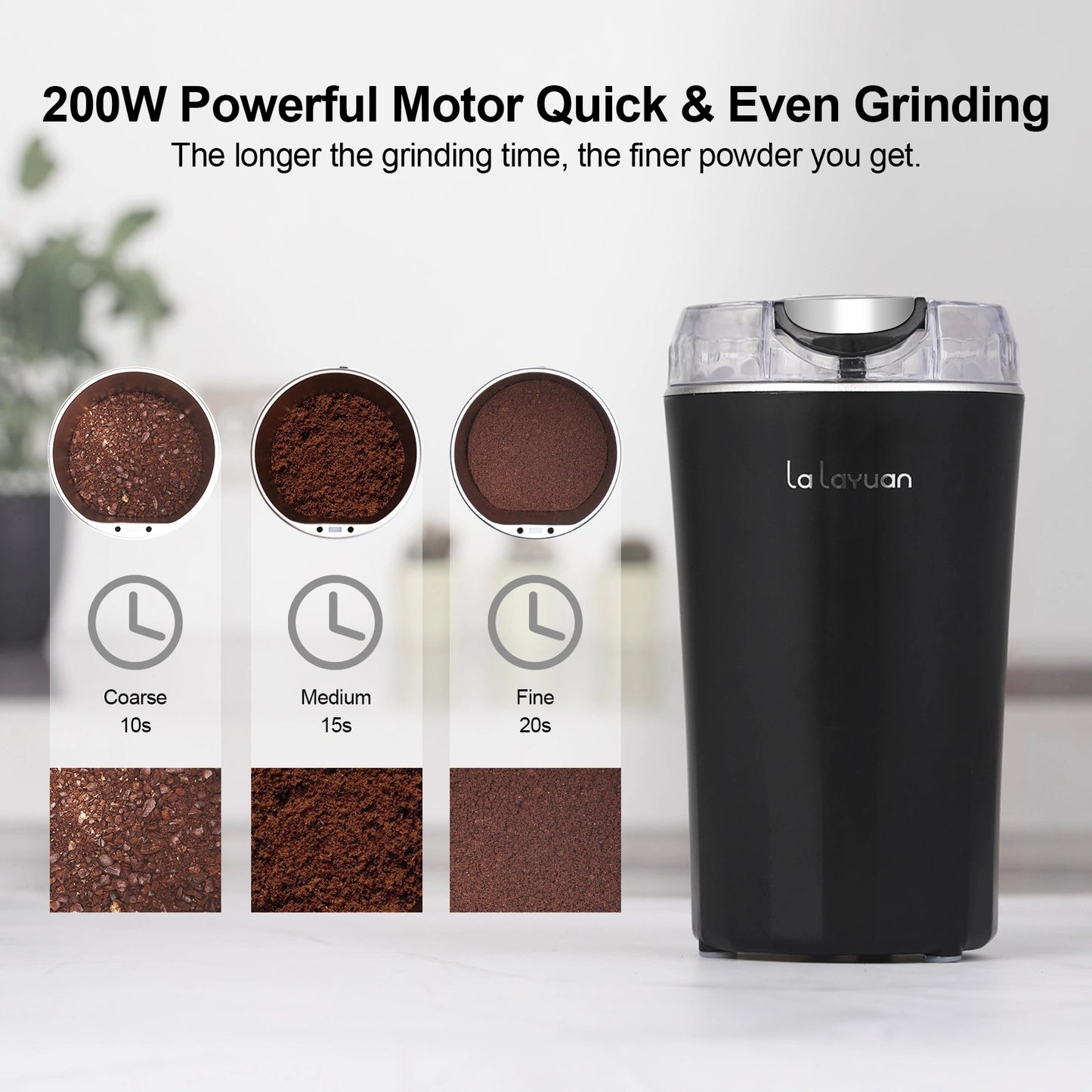 Coffee Bean Grinder Electric, Food Processor, Food Mixer, 200W Powerful Spice Grinder Electric, 12 Cups/2.7oz,with Brush,Black