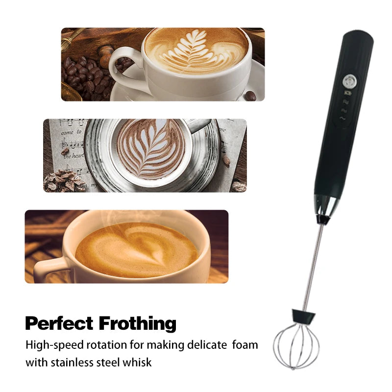 USB Rechargeable Electric Milk Frother, Powerful Handheld Milk Frother, Mini Milk Foamer,Coffee Stirrer, Stainless Steel Drink M