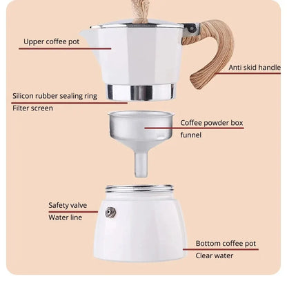 Collection 150ml 300ml Vintage Wooden Handle Espresso Maker Moka Pot Classic Italian Cafe Tools Kitchen Cafe