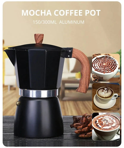 Collection 150ml 300ml Vintage Wooden Handle Espresso Maker Moka Pot Classic Italian Cafe Tools Kitchen Cafe