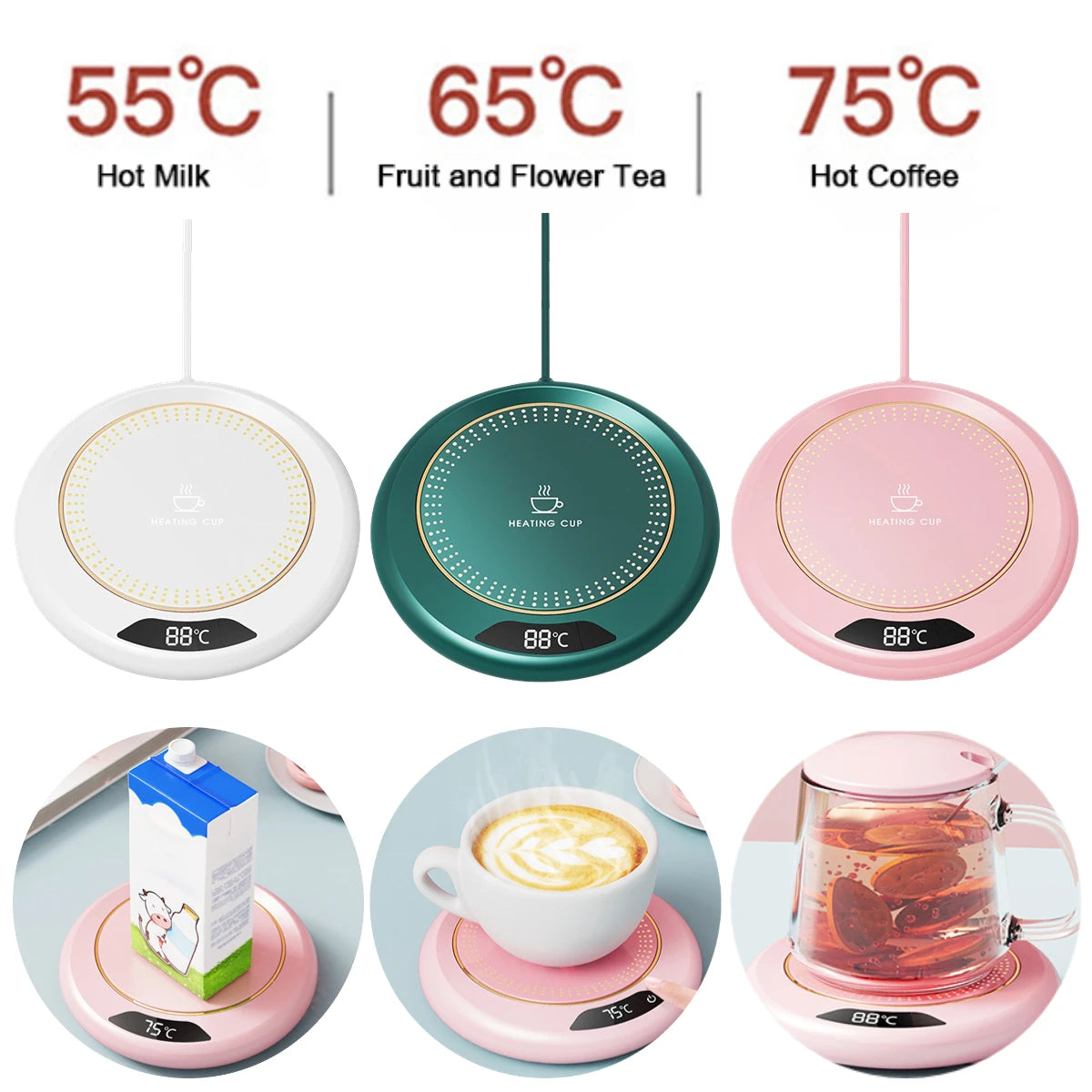 USB Electric Coffee Mug Warmer with 3 Temperature Settings and Auto Shut Off - Keep Your Beverages Warm and Enjoy Hot Coffee, Tea, Milk, and Hot Chocolate Anytime, Anywhere